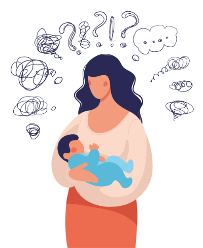 confused new mother holding baby image